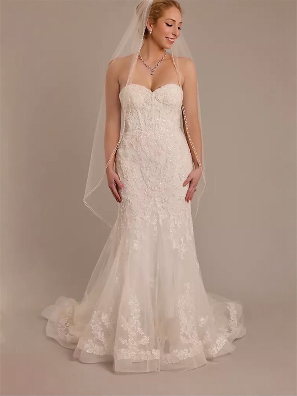 Tulle and Beaded Lace Mermaid Wedding Dress